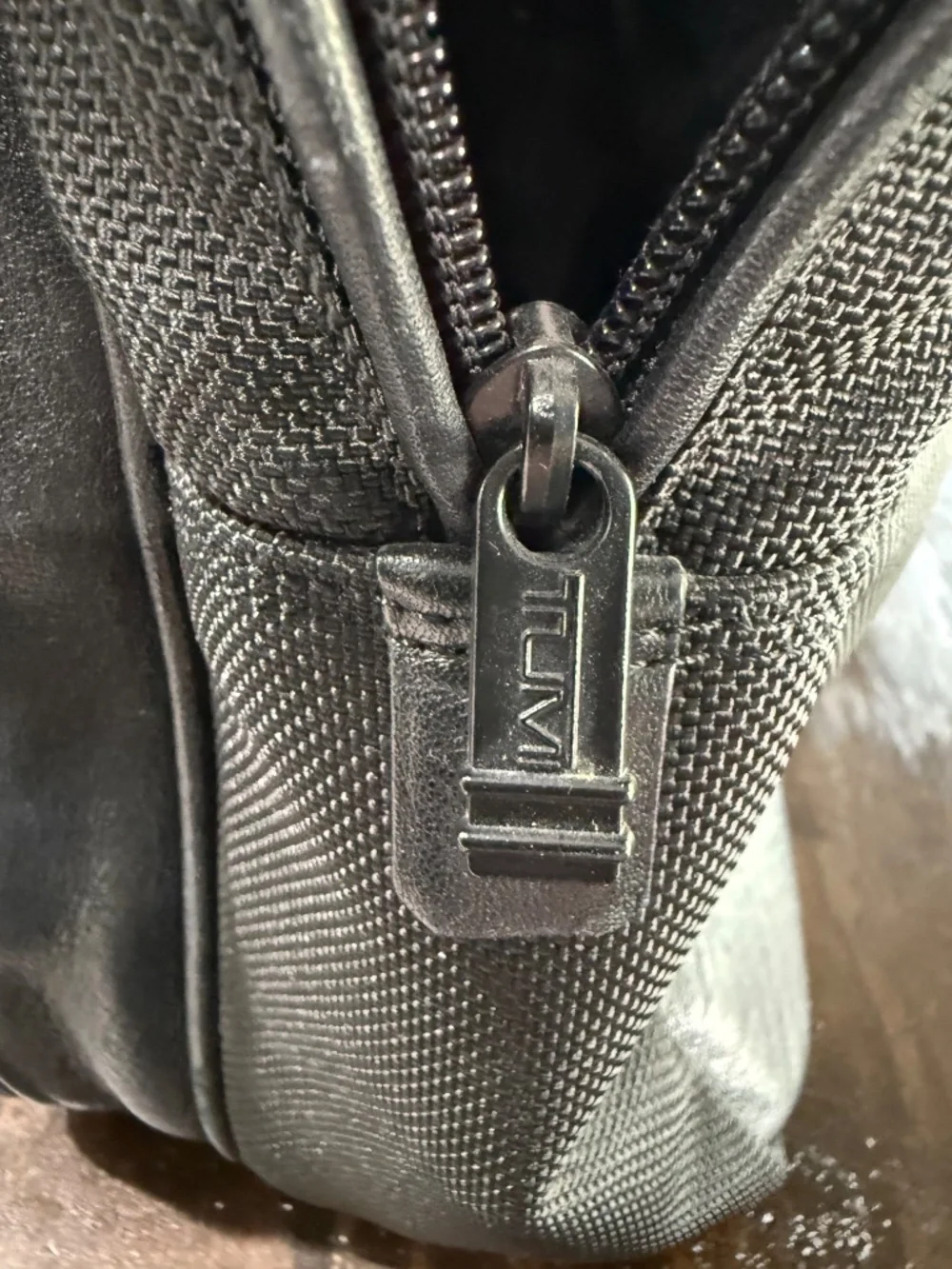 Tumi Vintage Black Ballistic Nylon and Leather City Q Tote